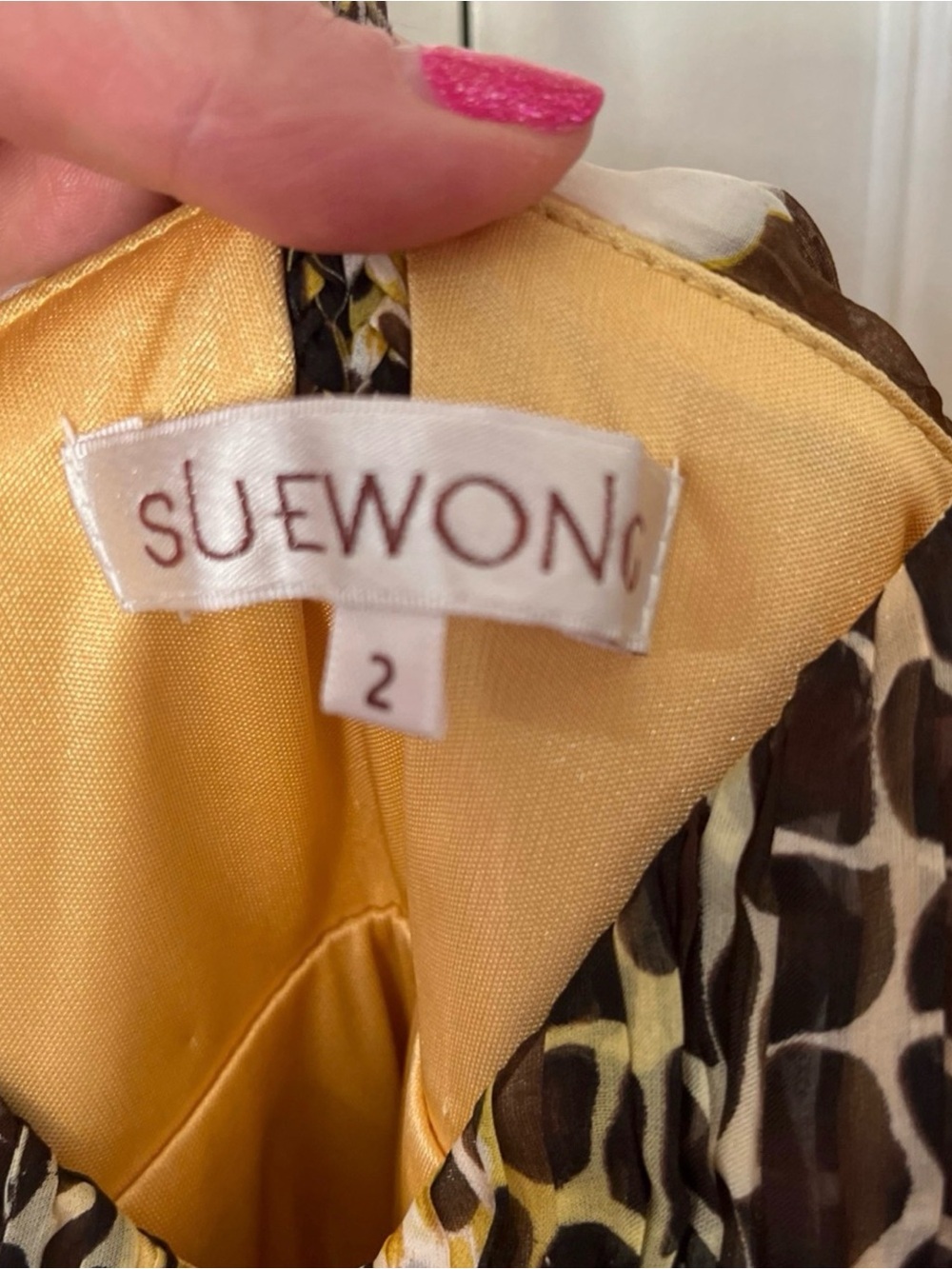 Sue Wong Yellow Brown Animal-Print Mini Dress - Picture 7 of 10